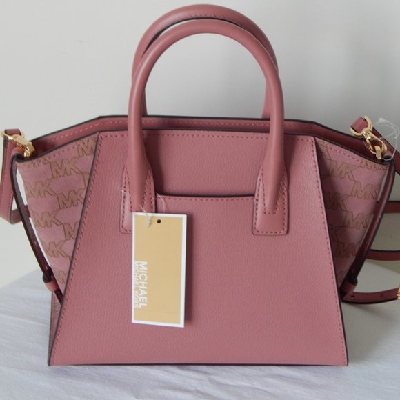 NWT $558 Michael Kors Avril Leather Small TZ MK Logo Rose Satchel Crossbody Bag - Picture 8 of 12